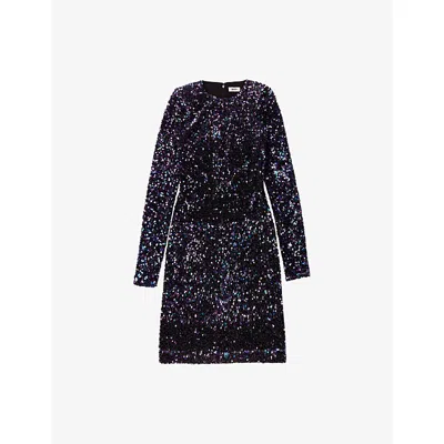 RO&ZO WOMENS EVIE BLUE CLUSTER SEQUIN LONG SLEEVE