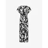 Ro&zo Floral-print Flutter-sleeve Crepe Midi Dress In Black