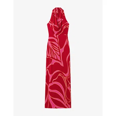 Ro&zo Womens Floral-print Halterneck Woven Maxi Dress Red