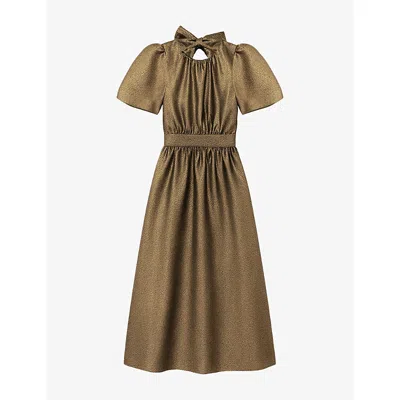 Ro&zo Womens Seraphina Puff-sleeve Woven Maxi Dress Gold In Brown