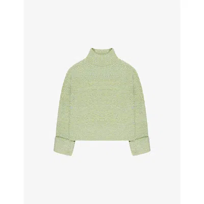 Ro&zo Womens Deep-cuff High-neck Bouclé Jumper Green Xs