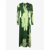 Ro&zo Womens Floral-print Long-sleeve Stretch-jersey Midi Dress Green In Green