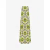 Ro&zo Womens Mosaic-print Round-neck Stretch-woven Maxi Dress Green In Multi
