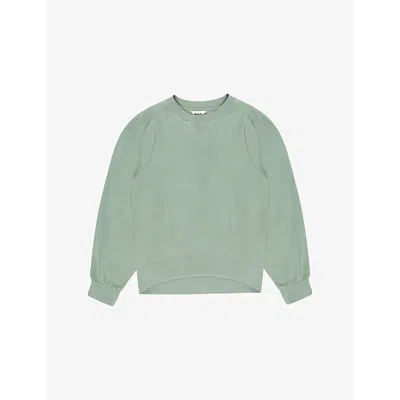 Ro&zo Womens Green Puff-sleeve Relaxed-fit Cotton-blend Sweatshirt