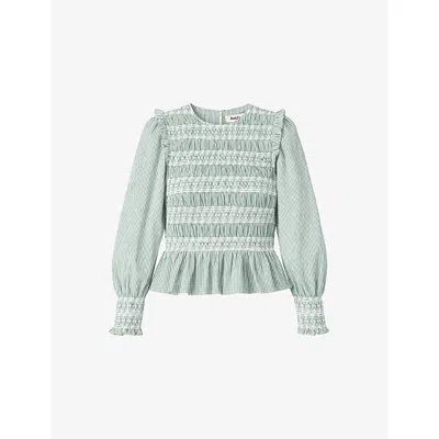 Ro&zo Womens Green Shirred Stripe-print Cotton Blouse