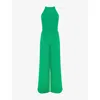 Ro&zo Womens Green Shirred-waist Halterneck Sleeveless Cotton Jumpsuit