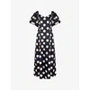 Ro&zo Womens Ink Yasmin Spot-print Puff-sleeve Woven Midi Dress In Ink