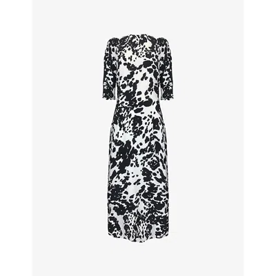 Ro&zo Womens Abstract-pattern Round-neck Woven Midi Dress Irregular Spot Dress