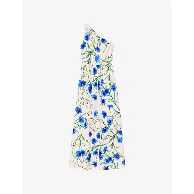 Ro&zo Womens Ivory Aubrey Floral One-shoulder Stretch-cotton Midi Dress In White