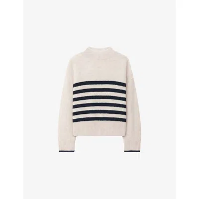 Ro&zo Womens Ivory Breton-stripe High-neck Wool-blend Jumper In Multi