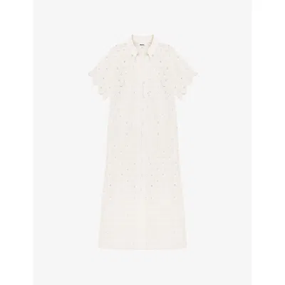 Ro&zo Womens Ivory Broderie Scallop Sleeve Cotton Shirt Dress In White