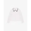 Ro&zo Womens Ivory Contrast-stitch Collared Knitted Cardigan In White