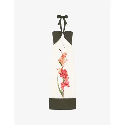 Ro&zo Womens Ivory Floral-motif Halter-neck Woven Maxi Dress In White