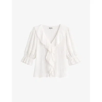 Ro&zo Womens Ivory Ruffled Cheesecloth Cotton Blouse In White