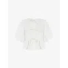 Ro&zo Womens Tie-front Puff-sleeve Broderie Cotton And Linen-blend Blouse Ivory In White