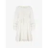 Ro&zo Womens Ivory Tie-waist Broderie-pattern Cotton Mini Dress