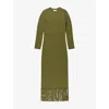 Ro&zo Womens Khaki Appliquéd Knitted Midi Dress Xs In Green