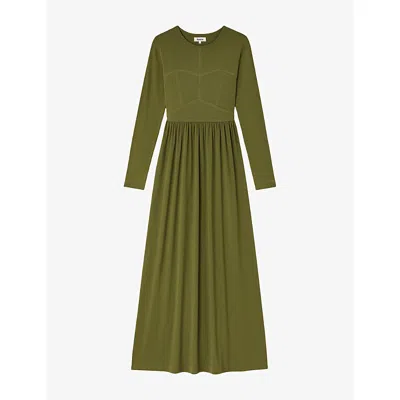 Ro&zo Womens Khaki Seamed-bodice Long-sleeve Jersey Maxi Dress In Brown