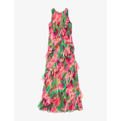 Ro&zo Womens Layla Floral-print Ruffle Chiffon Maxi Dress Multi