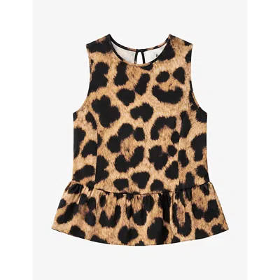 Ro&zo Womens Leopard-print Peplum Cotton Top Mono