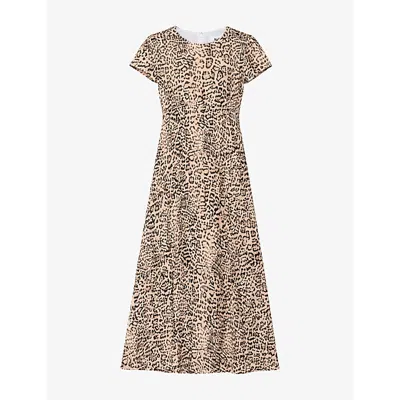Ro&zo Womens Leopard-print Short-sleeved Woven Maxi Dress In Brown