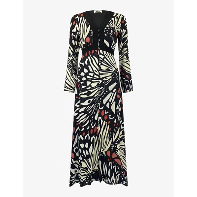 Ro&zo Womens Multi Butterfly-print V-neck Satin Maxi Dress