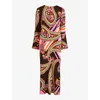 Ro&zo Paisley-print Crepe Fluted-cuff Crepe Maxi Dress In Multi