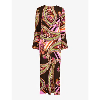 Ro&zo Paisley-print Crepe Fluted-cuff Crepe Maxi Dress In Multi