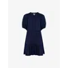 Ro&zo Womens Navy Frilled-trim Cheesecloth-textured Cotton Mini Dress