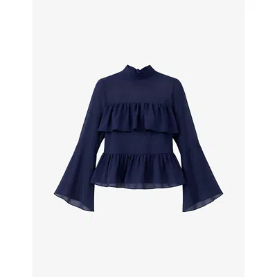 Ro&zo Womens Navy Frill-trim Long-sleeve Chiffon Blouse In Blue
