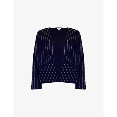 Ro&zo Womens Navy Padded Jacket Stitch-embroidered Padded Cotton Jacket