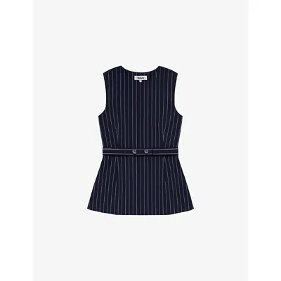 Ro&zo Womens Navy Pinstripe Long-line Woven Top In Blue