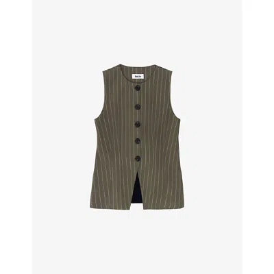 Ro&zo Womens Olive Pinstripe Woven Waistcoat In Green