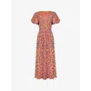 Ro&zo Womens Orange Floral-print Puff-sleeve Woven Maxi Dress In Red