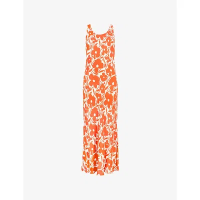 Ro&zo Womens Poppy-print Scoop-neck Woven Midi Dress Orange