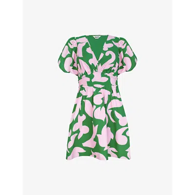 Ro&zo Womens  Abstract-pattern Puff-sleeved Cotton Mini Dress