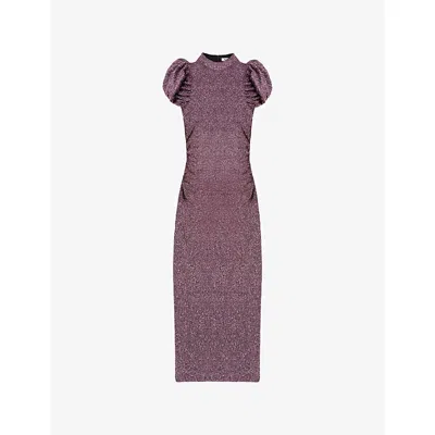 Ro&zo Womens Adeline Puff-sleeved Stretch-woven Midi Dress Pink In Purple