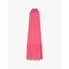 Ro&zo Womens Broderie-hem Halterneck Sleeveless Cotton Midi Dress Pink
