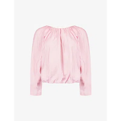 Ro&zo Crinkle Blouson-sleeve Woven Top In Pink