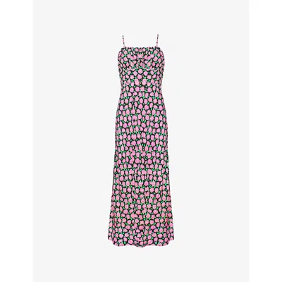 Ro&zo Womens Pink Floral-print Sleeveless Woven Midi Dress