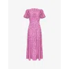 Ro&zo Womens Ditsy-pattern Puff-sleeved Woven Midi Dress Pink Puff Midi Dress In Pink Puff Midi Dress