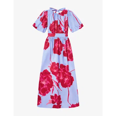 Ro&zo Womens Pink Seraphina Puff-sleeve Woven Maxi Dress In Multi
