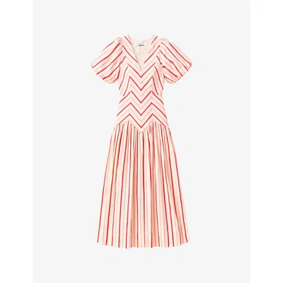 Ro&zo Womens Pink Willow Stripe-print Cotton Midi Dress