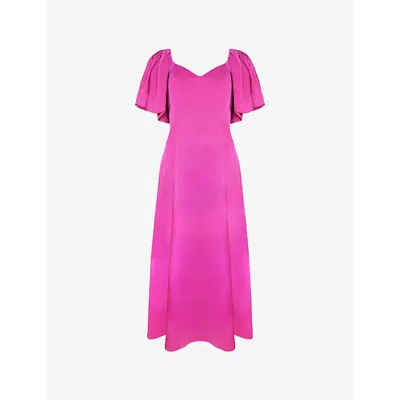 Ro&zo Womens Pink Yasmin Puff-sleeve Woven Midi Dress