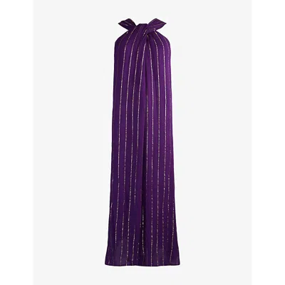 Ro&zo Womens Purple Twist-neck Metallic-thread Woven Maxi Dress