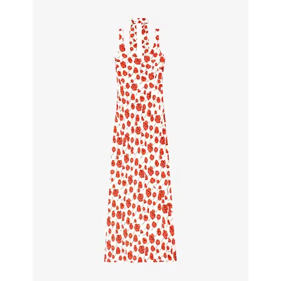 Ro&zo Womens  Ella Poppy-print Neck-tie Woven Maxi Dress