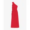 Ro&zo Womens Isla Corsage One-shoulder Woven Maxi Dress Red In Red