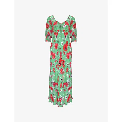 Ro&zo Womens Red Poppy-print Tie-front Woven Midi Dress