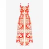 Ro&zo Womens Raya Graphic-print Square-neck Cotton Maxi Dress Red In Red