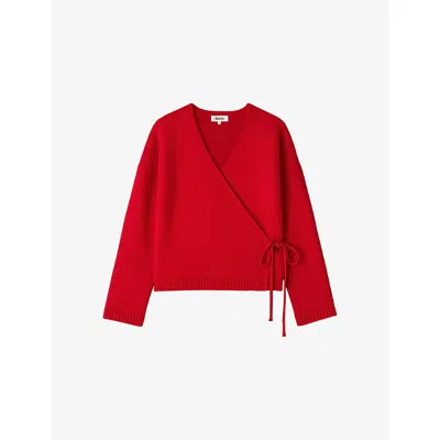 Ro&zo Womens Red Wrap-over Front Wool-blend Cardigan